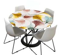 Treer Nappe Ronde, Imprimé Feuille de Ginkgo Nappes Rondes avec Bord Élastique, Nappe Anti Tache Lavable, Protege Table Exterieur, Table Cloth pour Cuisine Jardin Fête Table (Blanc,160cm)