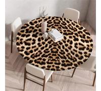 Treer Nappe Ronde, Imprimé Léopard Abstrait Nappes Rondes avec Bord Élastique, Nappe Anti Tache Lavable, Protege Table Exterieur, Table Cloth pour Cuisine Jardin Fête Table (Camel,70cm)