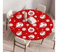 Treer Nappe Ronde, Joyeux Noël Rouge Nappes Rondes avec Bord Élastique, Nappe Anti Tache Lavable, Protege Table Exterieur, Table Cloth pour Cuisine Jardin Fête (Rouge 7,120cm)