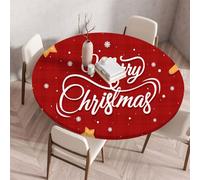 Treer Nappe Ronde, Joyeux Noël Rouge Nappes Rondes avec Bord Élastique, Nappe Anti Tache Lavable, Protege Table Exterieur, Table Cloth pour Cuisine Jardin Fête (Rouge 6,120cm)