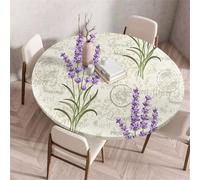 Treer Nappe Ronde, Lavande Française Nappes Rondes avec Bord Élastique, Nappe Anti Tache Lavable, Protege Table Exterieur, Table Cloth pour Cuisine Jardin Fête Table (Violet 6,130cm)