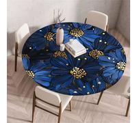 Treer Nappe Ronde, Magnifique Imprimé Marguerite Nappes Rondes avec Bord Élastique, Nappe Anti Tache Lavable, Protege Table Exterieur, Table Cloth pour Cuisine Jardin Fête Table (Marine,80cm)