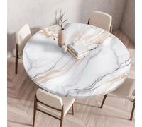 Treer Nappe Ronde, Marbre Crème Nappes Rondes avec Bord Élastique, Nappe Exterieur Lavable, Nappes Polyester Anti Taches, Nappe de Table pour Cuisine Jardin Fête Table (70CM,Gris-Blanc)