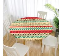 Treer Nappe Ronde Motif Bohème Rétro,Nappes Rondes avec Bord Élastique, Nappe Exterieur Lavable,Nappes Polyester Anti Taches,Nappe de Table pour Cuisine Jardin Fête Table (Beige,120cm)