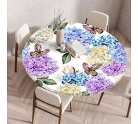 Treer Nappe Ronde, Motif Hortensia Nappes Rondes avec Bord Élastique, Élégant Nappe Anti Tache Lavable, Protege Table Exterieur, Table Cloth pour Cuisine Jardin Fête (Violet,100cm)