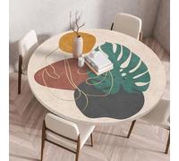 Treer Nappe Ronde, Nappes Rondes avec Bord Élastique, 3D Mandala Fleuri Nappe Exterieur Lavable Nappes Polyester Anti Taches Nappe de Table pour Cuisine Jardin Fête Table (120cm,Feuilles de Banane)