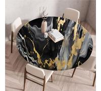 Treer Nappe Ronde, Nappes Rondes avec Bord Élastique, 3D Marbre avec Craquelures Nappe Exterieur Lavable Nappes Polyester Anti Taches Nappe de Table pour Cuisine Jardin Fête Table (Noir,140cm)