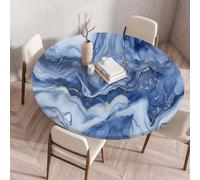 Treer Nappe Ronde, Nappes Rondes avec Bord Élastique, 3D Nappe Exterieur Lavable, Nappes Polyester Anti Taches, Nappe de Table pour Cuisine Jardin Fête Table (120cm,Océan Bleu)