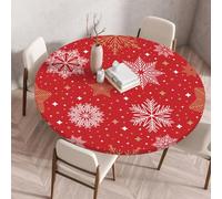 Treer Nappe Ronde, Nappes Rondes avec Bord Élastique, 3D Rose Jour de Noël Nappe Exterieur Lavable Nappes Polyester Anti Taches Nappe de Table pour Nouvel, Fête de Noël (110cm,Flocon de Neige)