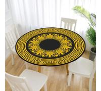 Treer Nappe Ronde, Nappes Rondes avec Bord Élastique, Modèle de Mandala Nappe Exterieur Lavable, Nappes Polyester Anti Taches, Nappe de Table pour Cuisine Jardin Fête Table (120cm,Jaune)