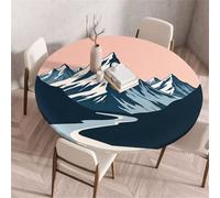 Treer Nappe Ronde, Nappes Rondes avec Bord Élastique, Nappe Anti Tache Lavable, Motif de Montagne Enneigée Protege Table Exterieur, Table Cloth pour Cuisine Jardin Fête Table (Orange,150cm)