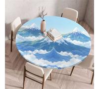 Treer Nappe Ronde, Nappes Rondes avec Bord Élastique, Nappe Anti Tache Lavable, Motif de Montagne Enneigée Protege Table Exterieur, Table Cloth pour Cuisine Jardin Fête Table (Bleu 2,150cm)