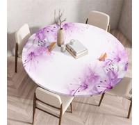 Treer Nappe Ronde, Pastorale élégante Nappes Rondes avec Bord Élastique, Nappe Anti Tache Lavable, Protege Table Exterieur, Table Cloth pour Cuisine Jardin Fête Table (Violet,60cm)
