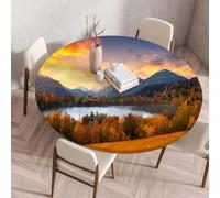 Treer Nappe Ronde, Paysage d'automne d'hiver Nappes Rondes avec Bord Élastique, Nappe Exterieur Lavable, Nappes Polyester Anti Taches, Nappe pour Cuisine Jardin Fête Table (80CM,Paysage 12)