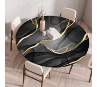 Treer Nappe Ronde, Série Noire Nappes Rondes avec Bord Élastique, Nappe Exterieur Lavable, Nappes Polyester Anti Taches, Nappe de Table pour Cuisine Jardin Fête Table (130CM,Or Noir 2)