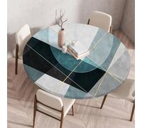 Treer Nappe Ronde Style Géométrique, Nappes Rondes avec Bord Élastique,Nappe Exterieur Lavable,Nappes Polyester Anti Taches,Nappe de Table pour Cuisine Jardin Fête Table (120cm,Bleu)