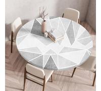 Treer Nappe Ronde Style Géométrique, Nappes Rondes avec Bord Élastique,Nappe Exterieur Lavable,Nappes Polyester Anti Taches,Nappe de Table pour Cuisine Jardin Fête Table (110cm,Gris)
