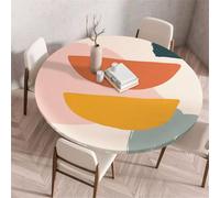 Treer Nappe Ronde, Texture Géométrique Nappes Rondes avec Bord Élastique, Nappe Anti Tache Lavable, Protege Table Exterieur, Table Cloth pour Cuisine Jardin Fête Table (Orange,130cm)