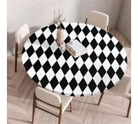 Treer Nappe Ronde, Texture Géométrique Nappes Rondes avec Bord Élastique, Nappe Anti Tache Lavable, Protege Table Exterieur, Table Cloth pour Cuisine Jardin Fête Table (Noir 2,120cm)