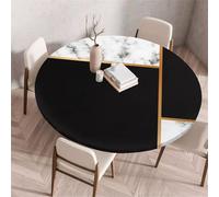 Treer Nappe Ronde, Texture Géométrique Nappes Rondes avec Bord Élastique, Nappe Anti Tache Lavable, Protege Table Exterieur, Table Cloth pour Cuisine Jardin Fête Table (Noir 1,70cm)