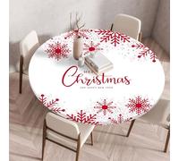 Treer Nappe Ronde, Thème Joyeux Noël Nappes Rondes avec Bord Élastique, Nappe Anti Tache Lavable, Protege Table Exterieur, Table Cloth pour Cuisine Jardin Fête (Blanc 2,120cm)
