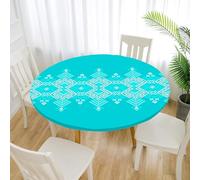 Treer Nappe Ronde, Totem Européen Nappes Rondes avec Bord Élastique, Nappe Exterieur Lavable, Nappes Polyester Anti Taches pour Cuisine Jardin Fête Table (Bleu,120cm)