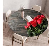 Treer Nappes Ronde Impression 3D sur Bois, Nappe Rondes avec Bord Élastique,Nappe Exterieur Lavable Polyester Anti Taches Nappe de Table pour Cuisine Jardin Fête Table (Rose,110cm)