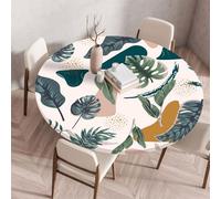 Treer Nappes Ronde Impression de Feuilles de Plantes Nappe Rondes avec Bord Élastique, Nappe Exterieur Lavable Réutilisable Anti Taches Nappe de Table pour Jardin Fête Table (Monstera,120cm)