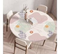 Treer Nappes Ronde Impression de Feuilles de Plantes Nappe Rondes avec Bord Élastique, Nappe Exterieur Lavable Réutilisable Anti Taches Nappe de Table pour Jardin Fête Table (Rose,120cm)