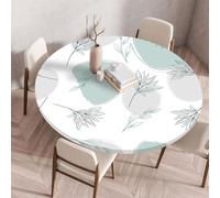 Treer Nappes Ronde Impression de Feuilles de Plantes Nappe Rondes avec Bord Élastique, Nappe Exterieur Lavable Réutilisable Anti Taches Nappe de Table pour Jardin Fête Table (Blanche,120cm)