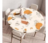 Treer Nappes Ronde Impression Style Café Nappe Rondes avec Bord Élastique, Nappe Exterieur Lavable Réutilisable Anti Taches Nappe de Table pour Jardin Fête Table (Beige,120cm)