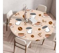 Treer Nappes Ronde Impression Style Café Nappe Rondes avec Bord Élastique, Nappe Exterieur Lavable Réutilisable Anti Taches Nappe de Table pour Jardin Fête Table (Kaki,120cm)