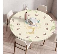 Treer Nappes Ronde Impression Style Café Nappe Rondes avec Bord Élastique, Nappe Exterieur Lavable Réutilisable Anti Taches Nappe de Table pour Jardin Fête Table (Café,120cm)