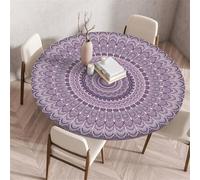 Treer Nappes Ronde Motif de Style Européen, Nappe Rondes avec Bord Élastique, Nappe Exterieur Lavable Réutilisable Anti Taches Nappe de Table pour Cuisine Jardin Fête Table (Violet Clair,60cm)