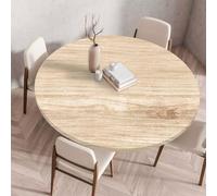 Treer Nappes Ronde Texture Effet Grain Bois, Nappe Rondes avec Bord Élastique, Nappe Exterieur Lavable Réutilisable Anti Taches Nappe de Table pour Cuisine Jardin Fête Table (Beige,120cm)