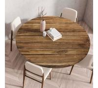 Treer Nappes Ronde Texture Effet Grain Bois, Nappe Rondes avec Bord Élastique, Nappe Exterieur Lavable Réutilisable Anti Taches Nappe de Table pour Cuisine Jardin Fête Table (Marron,80cm)