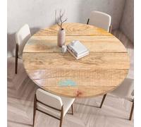 Treer Nappes Ronde Texture Effet Grain Bois, Nappe Rondes avec Bord Élastique, Nappe Exterieur Lavable Réutilisable Anti Taches Nappe de Table pour Cuisine Jardin Fête Table (Coloré,120cm)