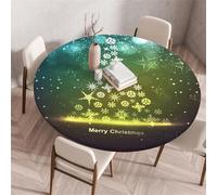 Treer Nappes Ronde Thème de Noël, Nappe Rondes avec Bord Élastique, Nappe Exterieur Lavable Réutilisable Anti Taches Nappe de Table pour Cuisine Jardin Fête Table (Joyeux Noël,120cm)
