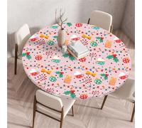 Treer Nappes Ronde Thème de Noël, Nappe Rondes avec Bord Élastique, Nappe Exterieur Lavable Réutilisable Anti Taches Nappe de Table pour Cuisine Jardin Fête Table (Rose,120cm)
