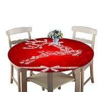 Treer Noël Nappe Ronde avec Bord Élastique, Nappe de Table Noël Motifs en Polyester Imperméable Anti Taches Lavable Nappes Decoration pour Salle à Manger Cuisine Party (Cerf de Cristal,120cm)
