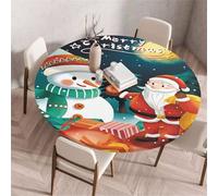 Treer Noël Nappe Ronde, Motif Bonhomme de Neige Nappes Rondes avec Bord Élastique, Nappe Anti Tache Lavable, Protege Table Exterieur, Table Cloth pour Cuisine Jardin Fête Table (Vert,150cm)
