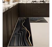 Treer Ovale Tapis de Cuisine Antidérapants Diatomite, Style Luxueux et Discret Tapis Cuisine Devant Evier Lavable en Machine, Absorbants et Résistants aux Taches (Noir et Or,60x180cm)