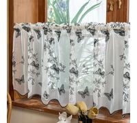 Treer Papillon Rideaux Cuisine Brise-bise Courts Semi Transparent avec Passe Tringle pour Petites Fenêtres, Rideau Intérieurs Décoration pour Salle de Bain, Salon, Bistrot (Blanc,100x60cm)