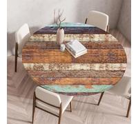 Treer Planche de Bois Nappe Ronde,Nappes Rondes avec Bord Élastique, Nappe Exterieur Lavable,Nappes Polyester Anti Taches,Nappe de Table pour Cuisine Jardin Fête Table (120cm,Coloré)