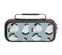 Treer Pochette de Transport Compatible pour Nintendo Switch, Imprimé Chat, Pochette Housse Coque avec 20 Emplacement pour Carte en Matériau Durable Anti Protection (Queue Noire)