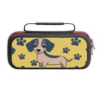 Treer Pochette de Transport Compatible pour Nintendo Switch, Motif Teckel, Pochette Housse Coque avec 20 Emplacement pour Carte en Matériau Durable Anti Protection (Jaune)