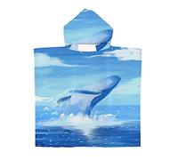 Treer Poncho à Capuche Serviette pour Baignade, Baleine Impression Enfants Plage Natation Peignoir de Séchage Rapide Serviettes de Bain pour Garçon Fille Piscine Beach (60x60cm,Bleu)
