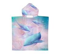 Treer Poncho à Capuche Serviette pour Baignade, Baleine Impression Enfants Plage Natation Peignoir de Séchage Rapide Serviettes de Bain pour Garçon Fille Piscine Beach (70x90cm,Rose-bleu)