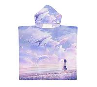 Treer Poncho à Capuche Serviette pour Baignade, Baleine Impression Enfants Plage Natation Peignoir de Séchage Rapide Serviettes de Bain pour Garçon Fille Piscine Beach (70x90cm,Pourpre)