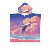 Treer Poncho à Capuche Serviette pour Baignade, Baleine Impression Enfants Plage Natation Peignoir de Séchage Rapide Serviettes de Bain pour Garçon Fille Piscine Beach (60x60cm,Bleu rouge)